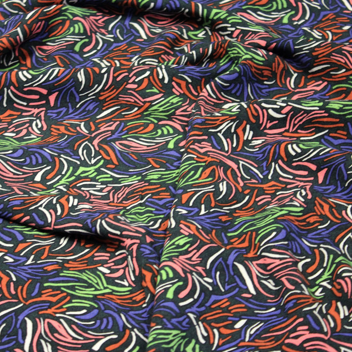 Tissu Microfibre de viscose aux traits multicolores verts, violets, roses, oranges - OEKO-TEX® - tissuspapi