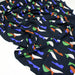 Tissu Microfibre de viscose noir aux tâches géométriques oranges, écrues, bleues et vertes - OEKO-TEX® - tissuspapi