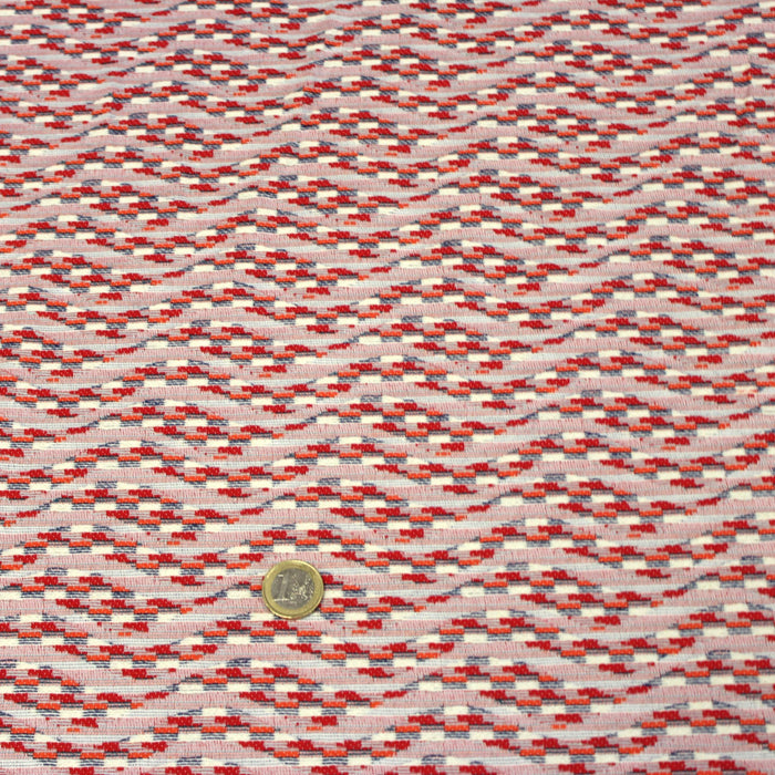 Tissu jacquard faux-uni aux touches rouges, blanches, roses - COLLECTION JACQUARD GEORGES - Fabriqué en France - tissuspapi