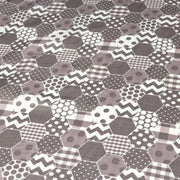 Tissu popeline de coton aux hexagones à pois, à carreaux, tons taupes & blancs - TissusPapi.com