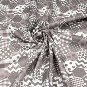 Tissu popeline de coton aux hexagones à pois, à carreaux, tons taupes & blancs - TissusPapi.com