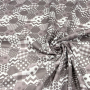 Tissu popeline de coton aux hexagones à pois, à carreaux, tons taupes & blancs - TissusPapi.com