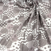 Tissu popeline de coton aux hexagones à pois, à carreaux, tons taupes & blancs - TissusPapi.com