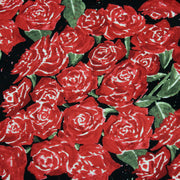 Tissu popeline de coton aux fleurs de roses rouges fond noir - TissusPapi.com