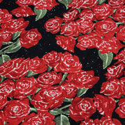 Tissu popeline de coton aux fleurs de roses rouges fond noir - TissusPapi.com