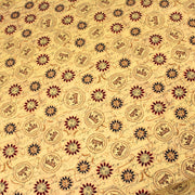 Tissu popeline de coton LE SCEAU DU ROI DE FRANCE, sceaux, couronnes et fleurs, tons jaune blés - TissusPapi.com