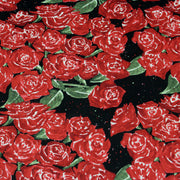 Tissu popeline de coton aux fleurs de roses rouges fond noir - TissusPapi.com