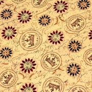 Tissu popeline de coton LE SCEAU DU ROI DE FRANCE, sceaux, couronnes et fleurs, tons jaune blés - TissusPapi.com