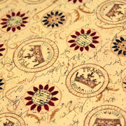 Tissu popeline de coton LE SCEAU DU ROI DE FRANCE, sceaux, couronnes et fleurs, tons jaune blés - TissusPapi.com