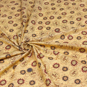 Tissu popeline de coton LE SCEAU DU ROI DE FRANCE, sceaux, couronnes et fleurs, tons jaune blés - TissusPapi.com