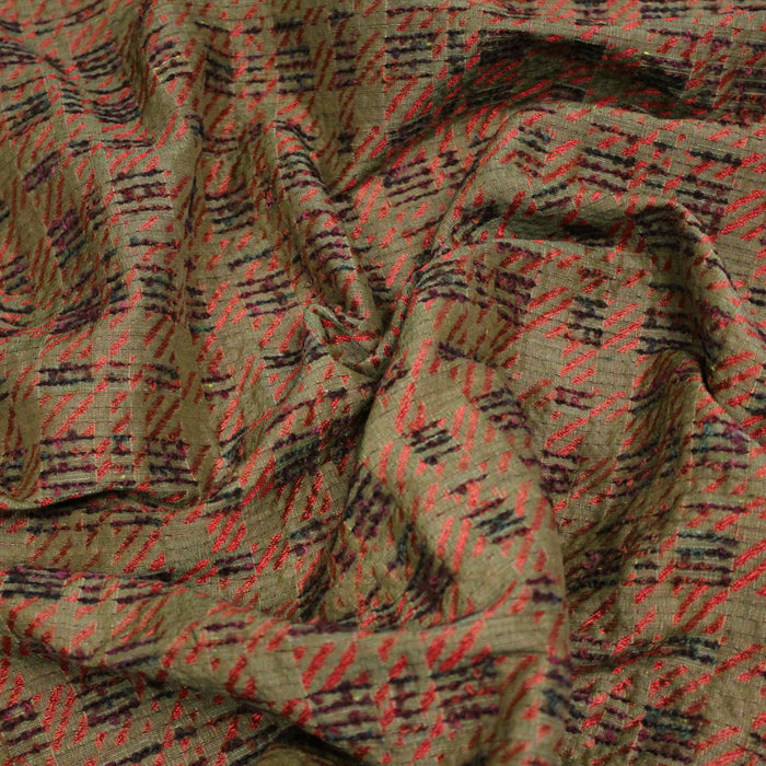 Tissu jacquard pied de poule moderne rouille et violet, fond ocre - COLLECTION JACQUARD GEORGES - Fabriqué en France - tissuspapi