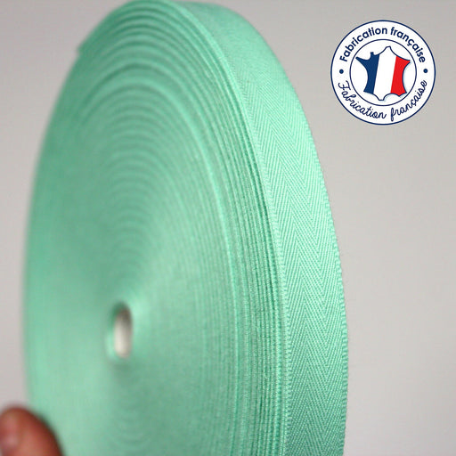 Ruban sergé de coton vert amande 15mm - Galette de 50 mètres - Fabrication française - tissuspapi