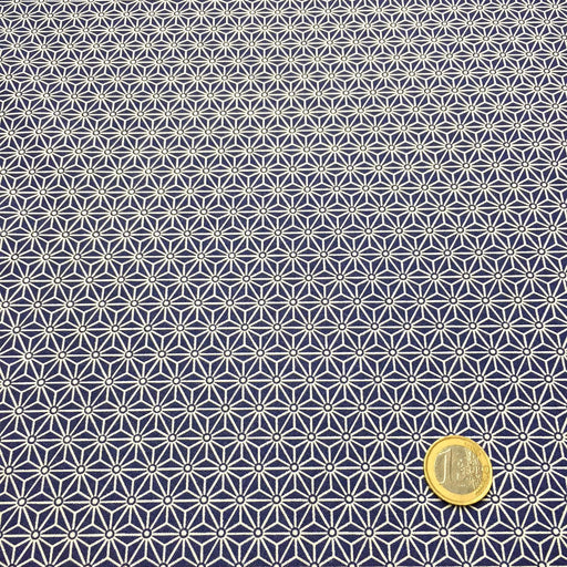Tissu de coton saki motif traditionnel japonais géométrique ASANOHA bleu marine & blanc - Oeko-Tex