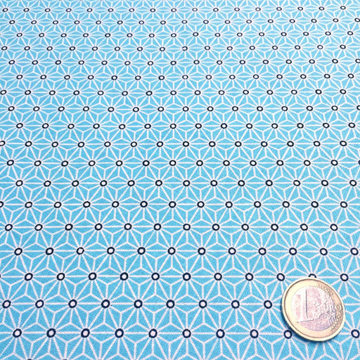 Tissu de coton saki motif traditionnel japonais géométrique ASANOHA bleu d'eau & blanc - Oeko-Tex