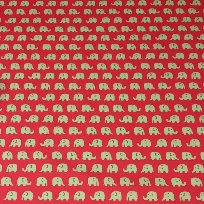 Tissu de coton rouge & éléphants ocres