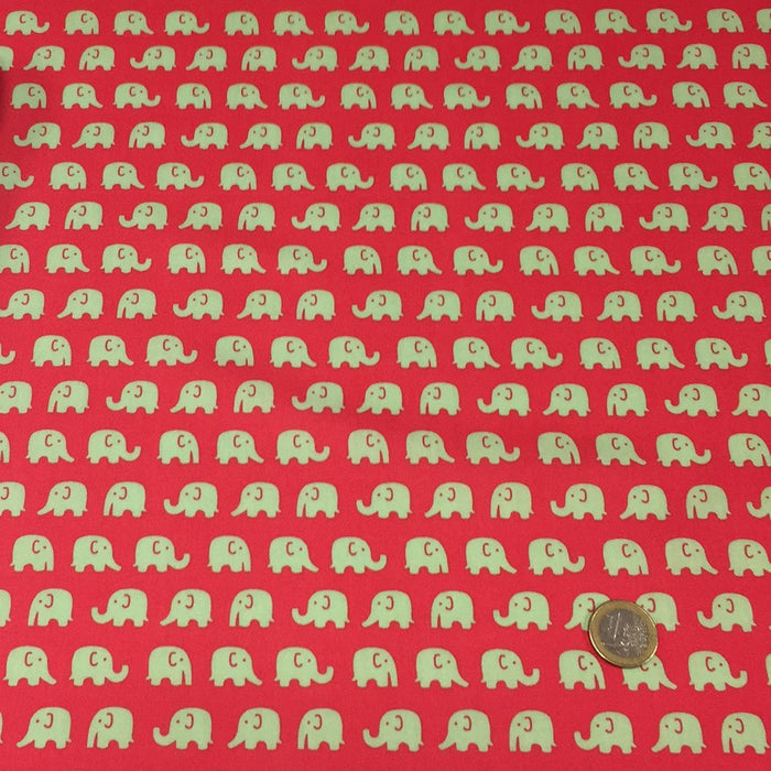 Tissu de coton rouge & éléphants ocres