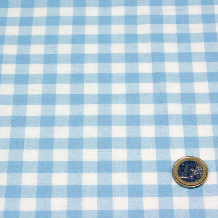 Tissu de coton Vichy bleu ciel & blanc à carreaux 1cm 