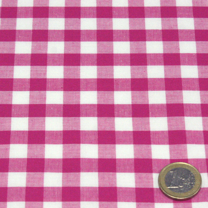 Tissu de coton Vichy rose fushia & blanc à carreaux 1cm 