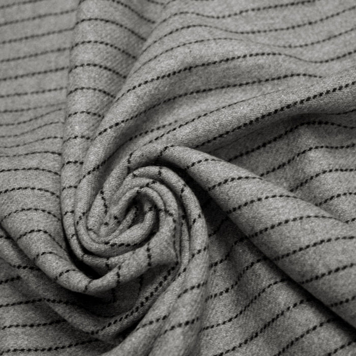 Tissu flanelle de laine gris moyen à rayures banquier noires