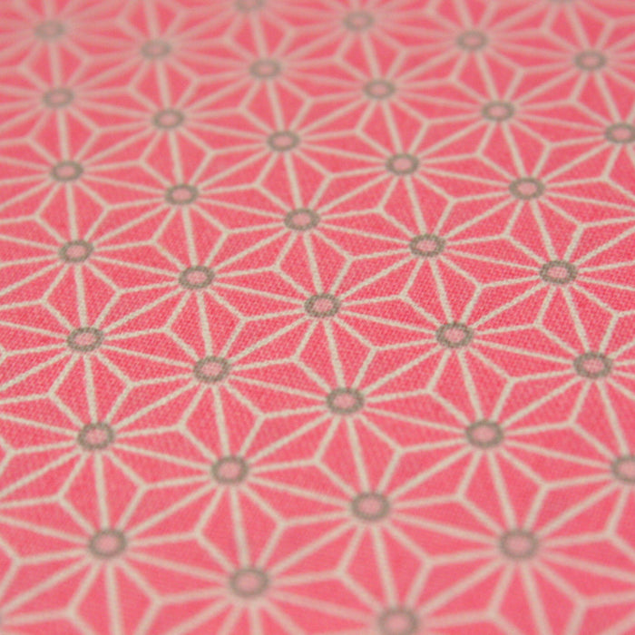 Tissu de coton saki motif traditionnel japonais géométrique ASANOHA rose & blanc - Oeko-Tex - tissuspapi