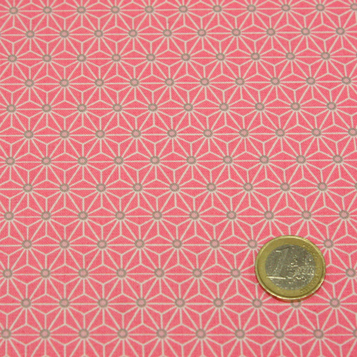 Tissu de coton saki motif traditionnel japonais géométrique ASANOHA rose & blanc - Oeko-Tex