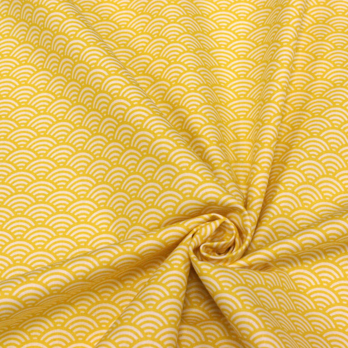 Tissu de coton motif traditionnel japonais vagues SEIGAIHA jaune & blanc - Oeko-Tex