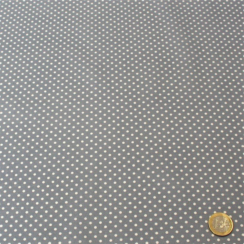 Tissu popeline de coton gris moyen à pois blancs - COLLECTION POLKA DOT - Oeko - Tex - TissusPapi.com