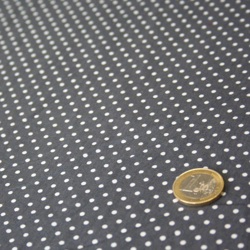 Tissu popeline de coton gris souris à pois blancs - COLLECTION POLKA DOT - Oeko - Tex - TissusPapi.com