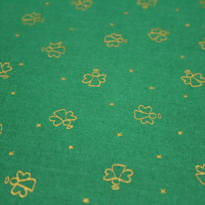Tissu de coton de Noël aux anges dorés, fond vert - tissuspapi