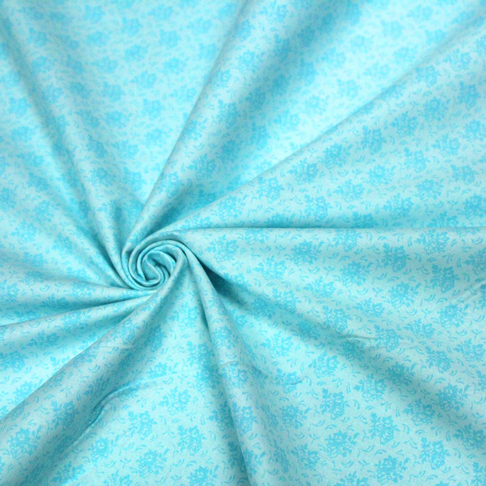 Tissu de coton "Kensington" : fleurs bleues turquoises