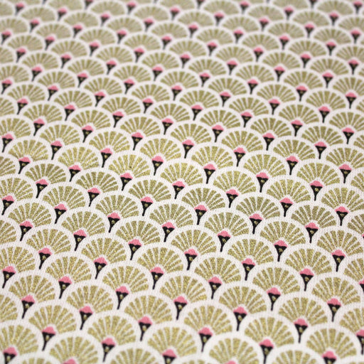 Tissu de coton motif traditionnel japonais aux éventails SENSU dorés - Oeko-Tex