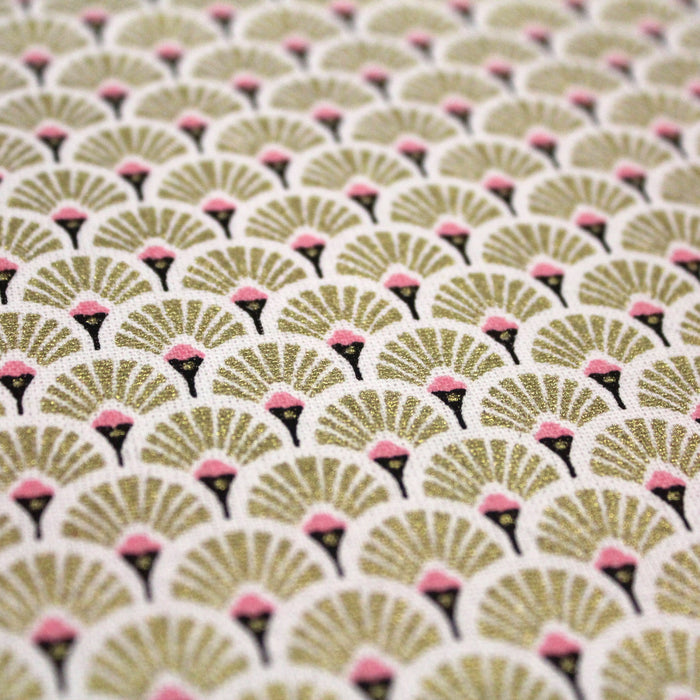 Tissu de coton motif traditionnel japonais aux éventails SENSU dorés - Oeko-Tex