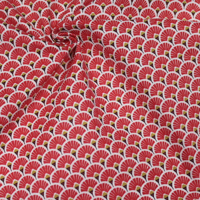 Tissu de coton motif traditionnel japonais aux éventails SENSU rouges - Oeko-Tex