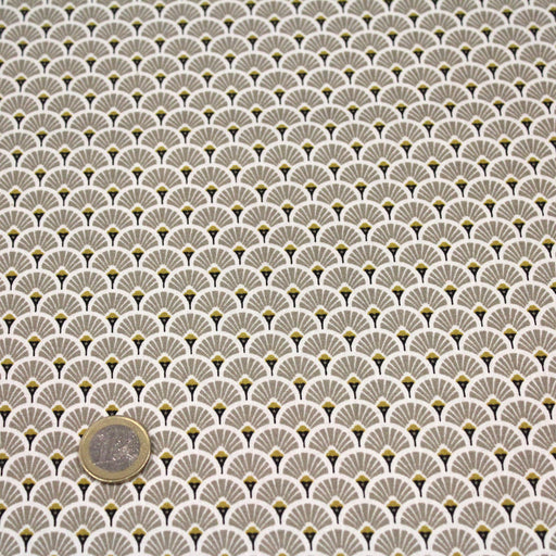 Tissu de coton motif traditionnel japonais aux éventails SENSU beiges - Oeko-Tex