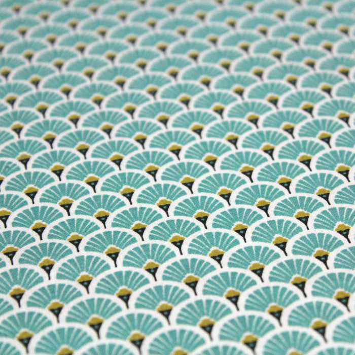 Tissu de coton motif traditionnel japonais aux éventails SENSU vert menthe - Oeko-Tex