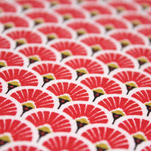 Tissu de coton motif traditionnel japonais aux éventails SENSU rouges - Oeko-Tex - tissuspapi