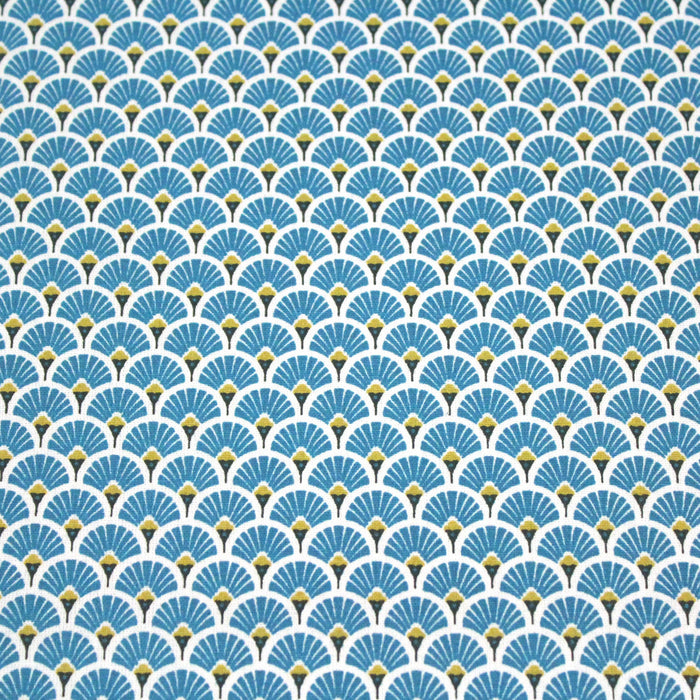 Tissu de coton motif traditionnel japonais aux éventails SENSU bleu canard - Oeko-Tex